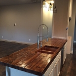 Center island countertop made with Railcar planks